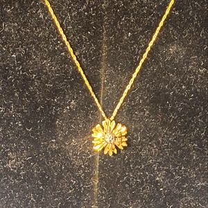 Gold star burst flower charm with solid gold 18 inch necklace